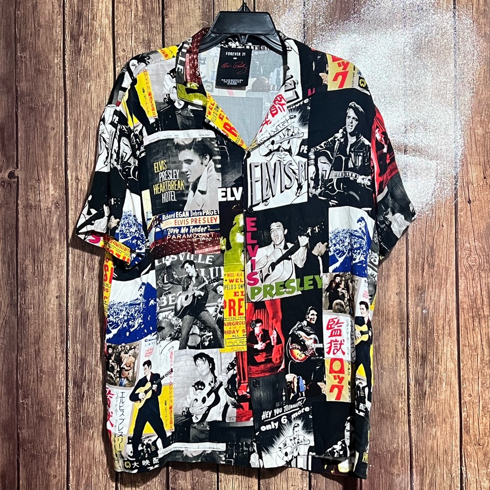 Elvis Presley Men's Forever 21 Limited Edition Pictorial Shirt 100% Rayon Medium